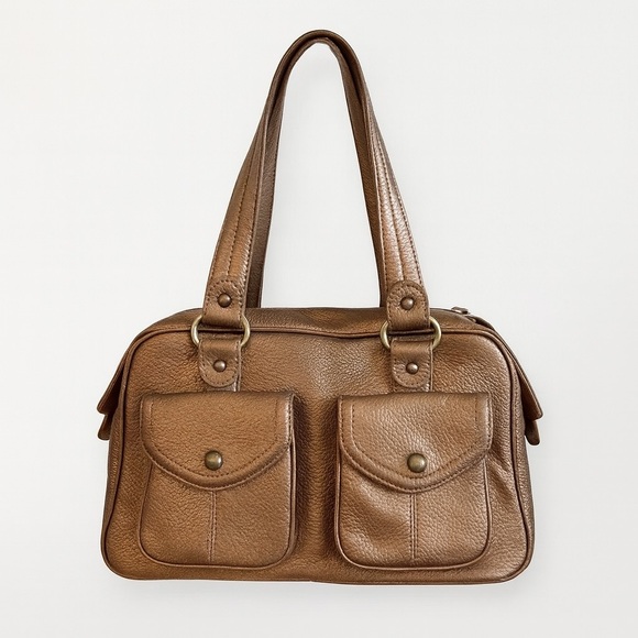 Casual Corner Handbags - Casual Corner Gold Metallic Leather Women’s Satchel Tote Purse Bag